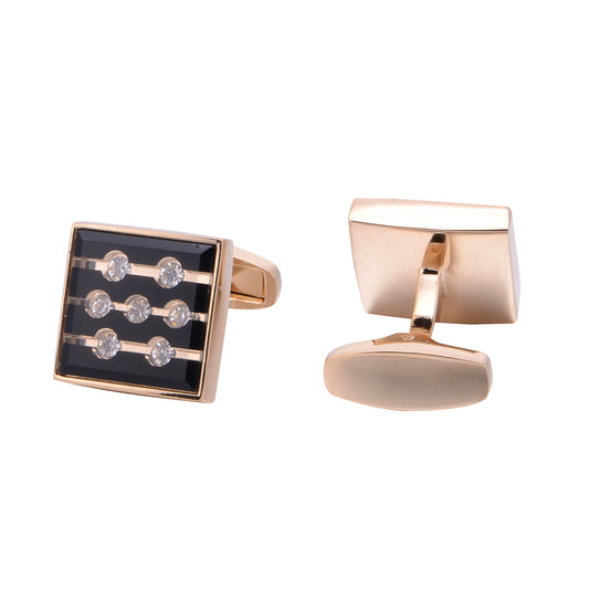 Elegant Diamond-Studded Rose Gold French Cufflinks - Simple & Fashionable