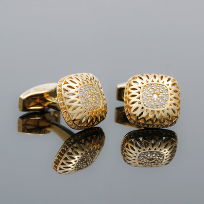 Gold Hollow Diamond Square Cufflinks for Men – Elegant Copper Design