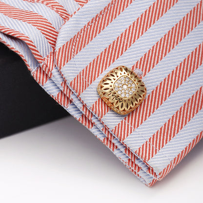 Gold Hollow Diamond Square Cufflinks for Men – Elegant Copper Design