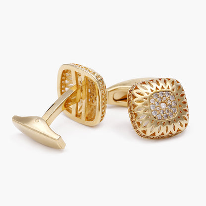 Gold Hollow Diamond Square Cufflinks for Men – Elegant Copper Design