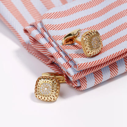 Gold Hollow Diamond Square Cufflinks for Men – Elegant Copper Design