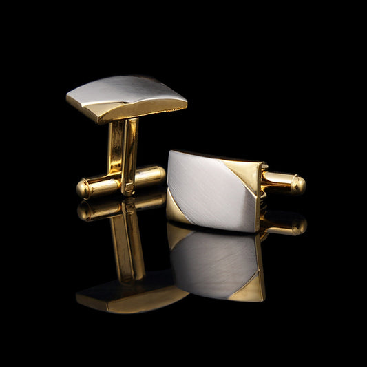 Gold Two-Tone Brushed Men's Cufflinks - Elegant & Sophisticated Style