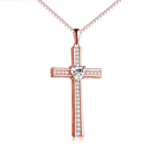 Birthstone Rose Gold Cross Necklace – Elegant Jewelry Gift for Women