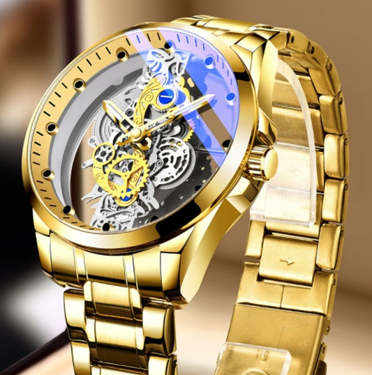 Luxury Gold Skeleton Automatic Quartz Watch for Men | Top Brand Vintage